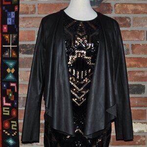 ONLY Onlliana Drapy OTW Faux Leather Waterfall Collar Open Jacket Coat M